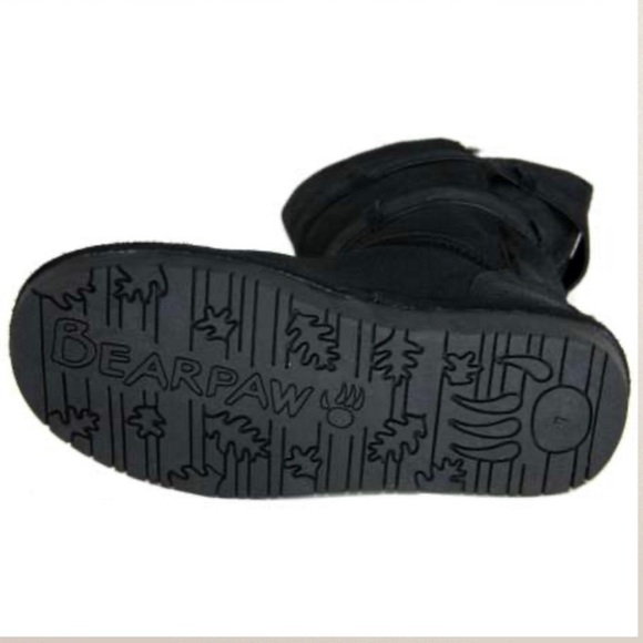 BearPaw Black Sheepskin Suede Leather Lace-Up Mid-Length Tall Shearling Boots - Picture 9 of 13